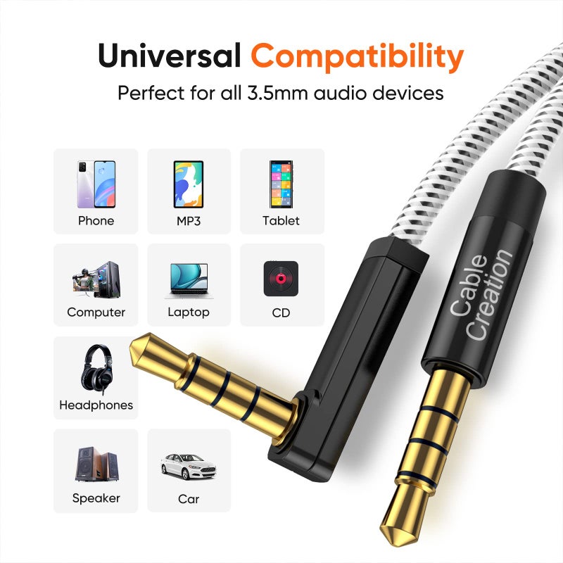CableCreation 3.5mm Aux Cable(6FT/1.8M), 90 Degree 4 Pole TRRS 3.5mm Male to Male Audio Cable/Right Angle 4 Pole Stereo Auxiliary Cable with Microphone for Headphones, Phones, iPads, Car Stereos - Image 3
